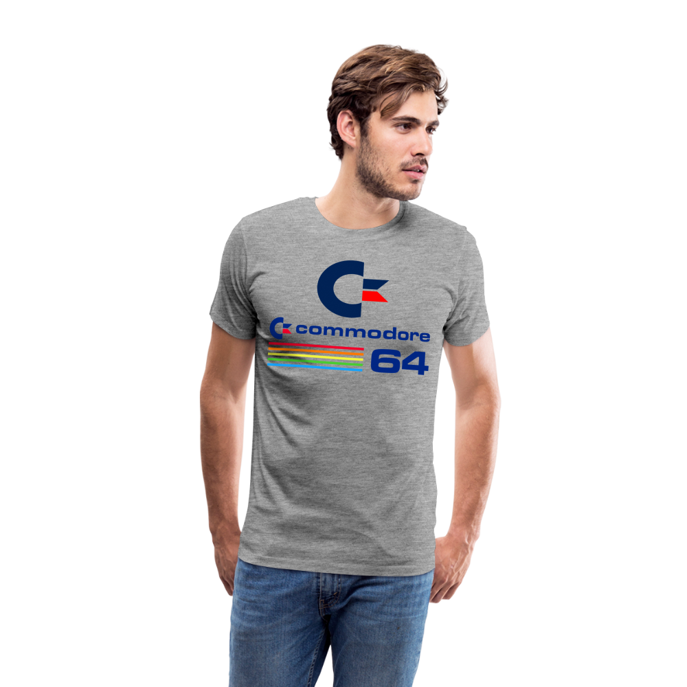 Fashion Herren Gaming Top Commodore T-Shirt Retro Streetwear 100 % Baumwolle - Grau meliert