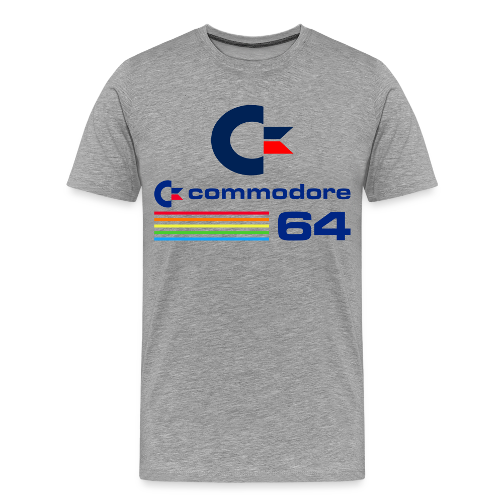 Fashion Herren Gaming Top Commodore T-Shirt Retro Streetwear 100 % Baumwolle - Grau meliert