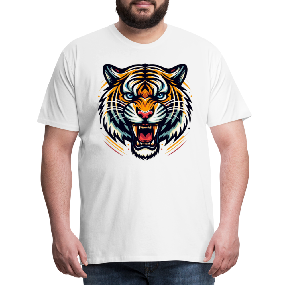 Männer T-Shirt Rundhals Unisex Tiger Sommer Streetwear Tank Top 100% Baumwolle - Weiß
