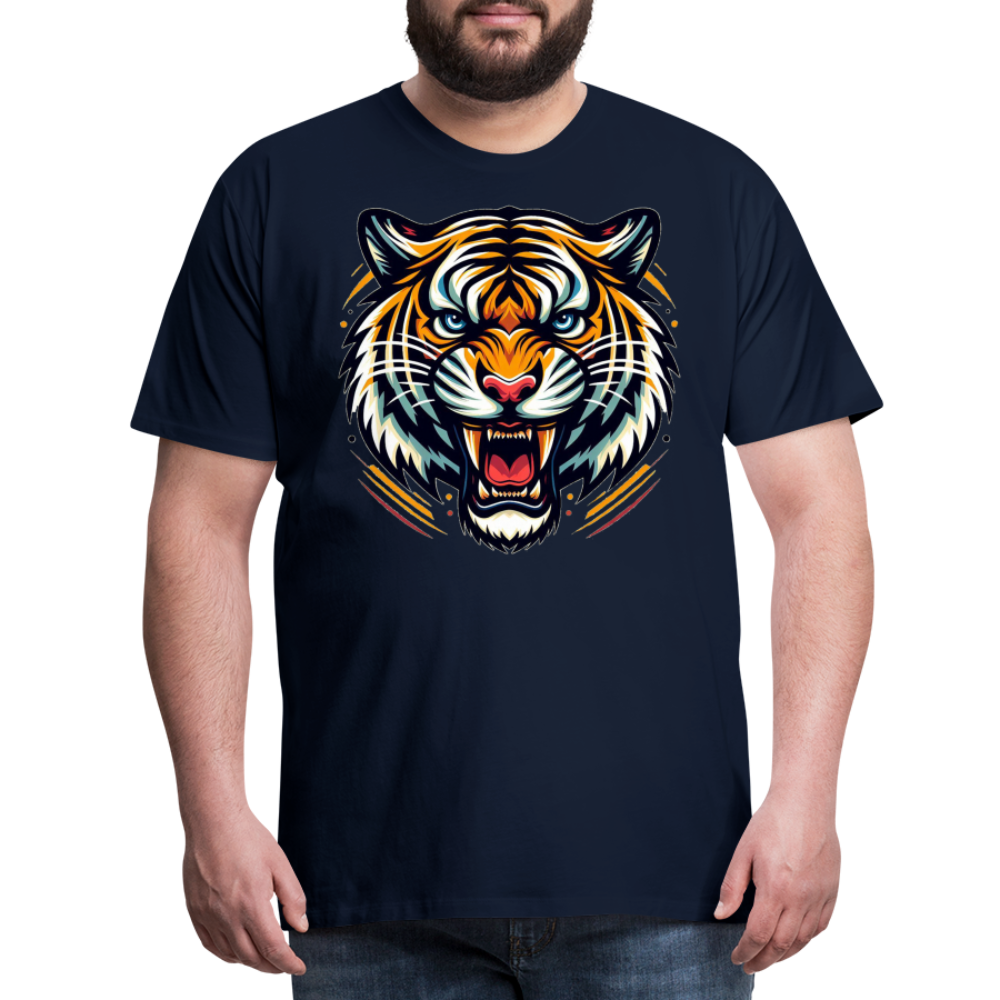 Herren T-Shirt Rundhals Unisex Tiger Sommer Streetwear Tank Top 100% Baumwolle - Navy
