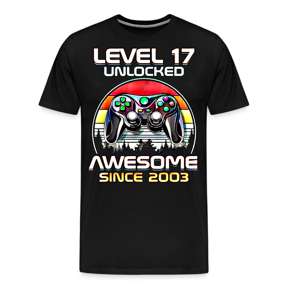 Gamer T-Shirt Top Level 17 Unlocked Fashion Herren Streetwear 100% Baumwolle - Schwarz