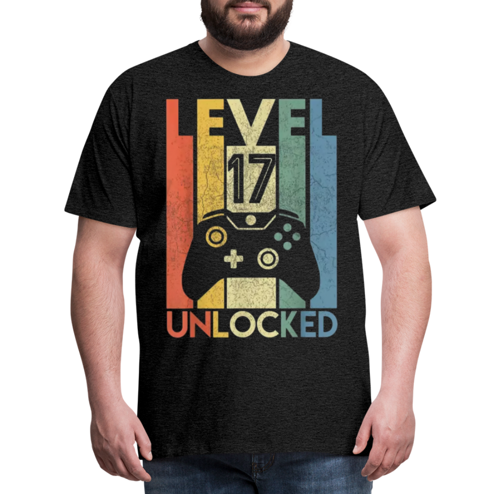 Gamer T-Shirt Top Level 17 Unlocked Fashion Herren Streetwear 100% Baumwolle - Anthrazit