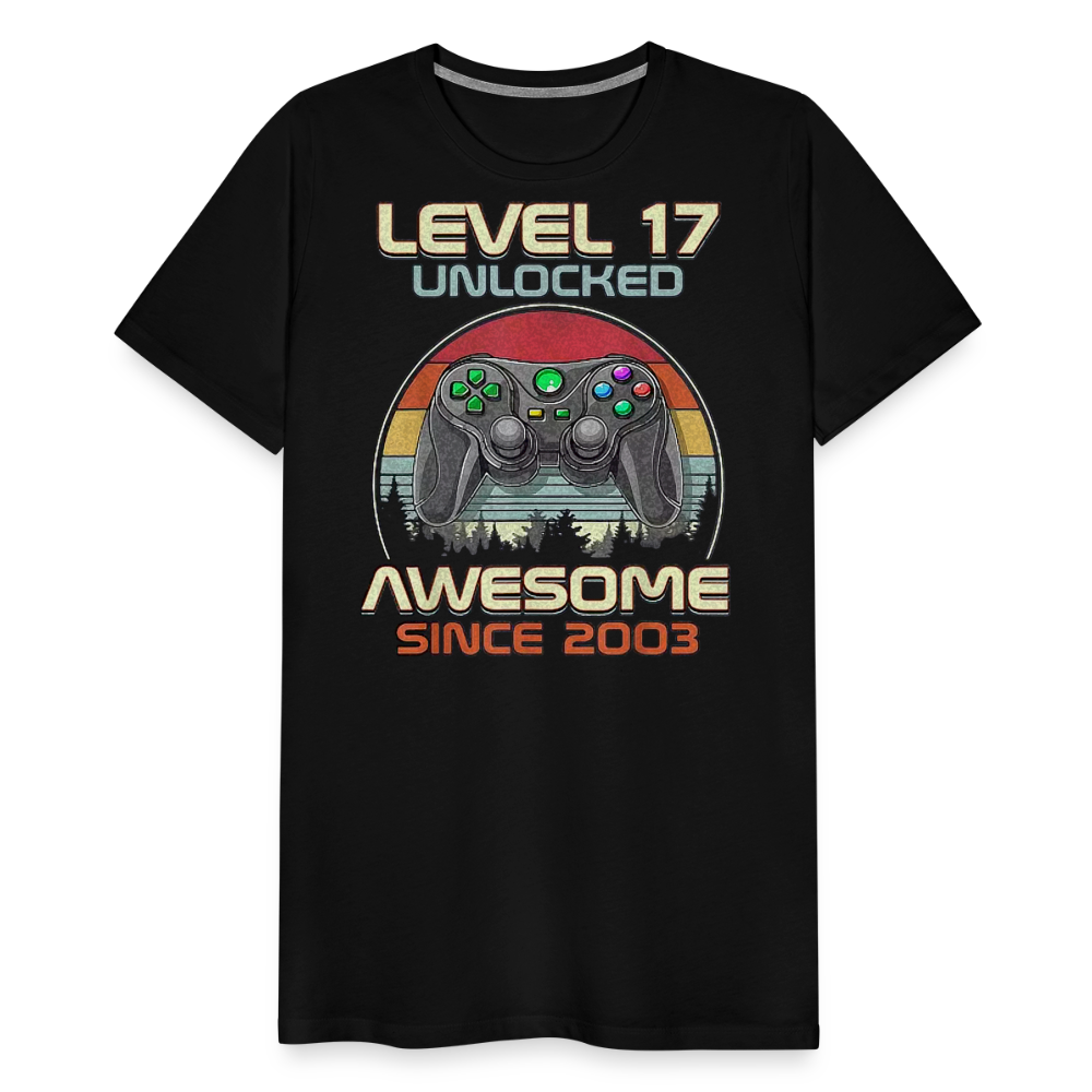 Gamer T-Shirt Top Level 17 Unlocked Fashion Herren Streetwear 100% Baumwolle - Schwarz
