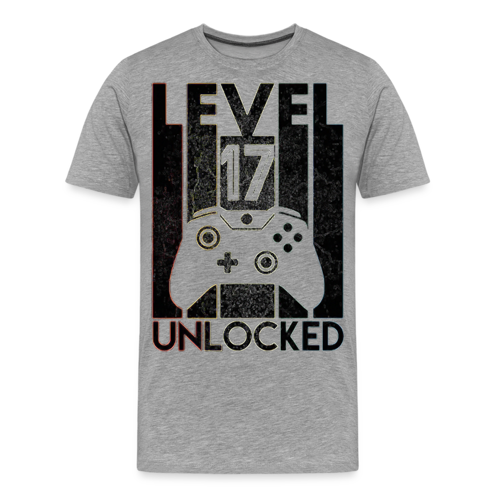 Gamer T-Shirt Top Level 17 Unlocked Fashion Herren Streetwear 100% Baumwolle - Grau meliert