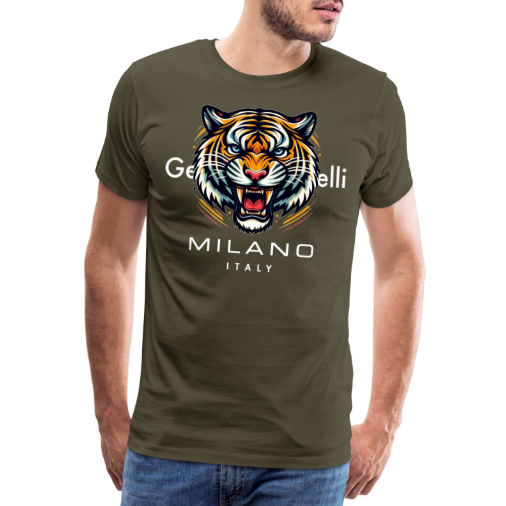 Männer T-Shirt Rundhals Unisex Tiger Sommer Streetwear Tank Top 100% Baumwolle - Khaki