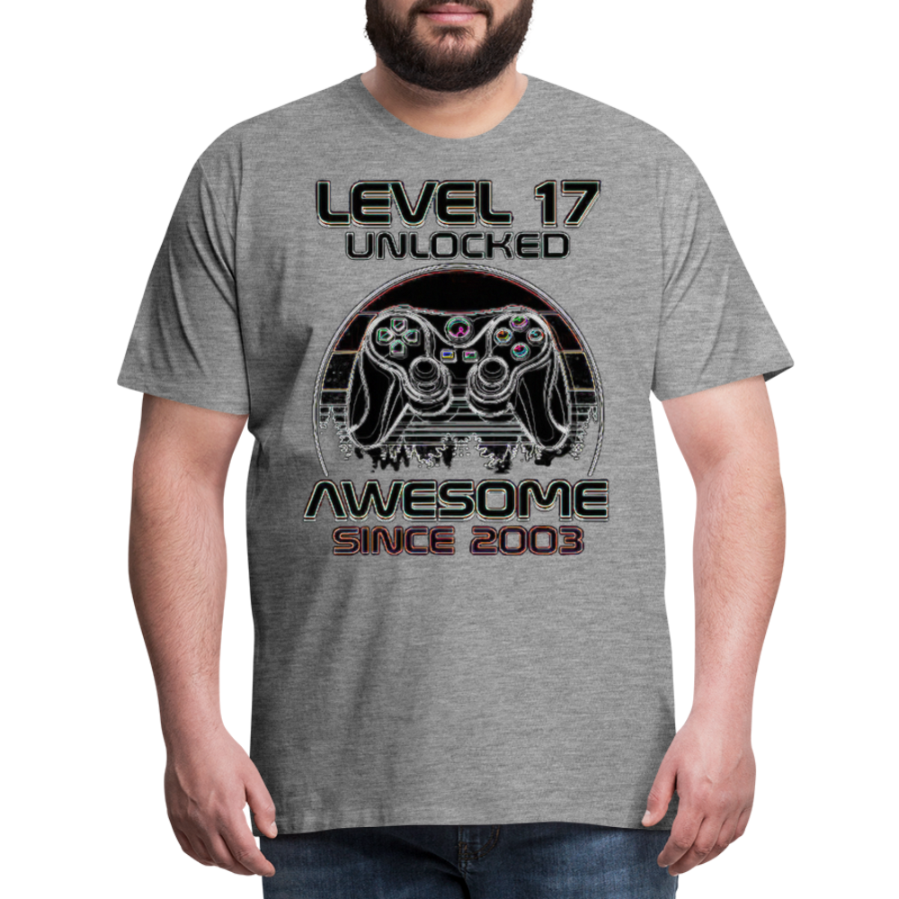 Gamer T-Shirt Top Level 17 Unlocked Fashion Herren Streetwear 100% Baumwolle - Grau meliert