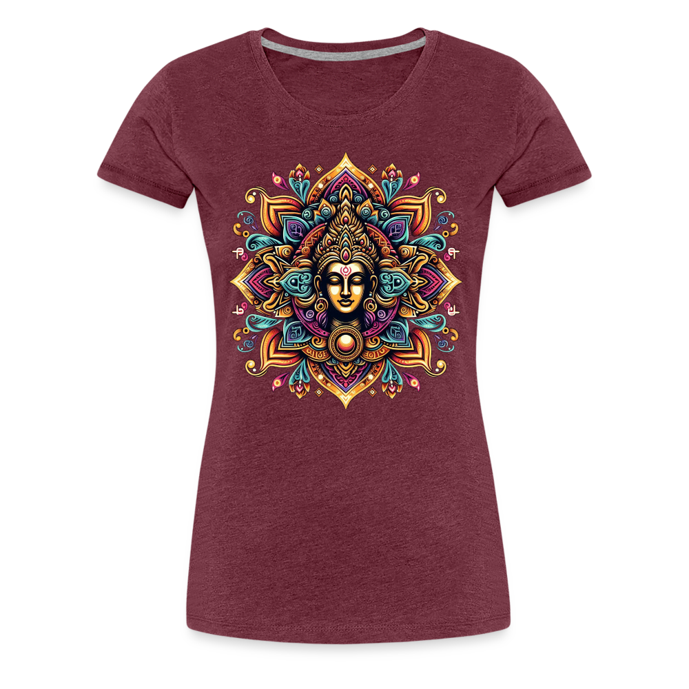 Damen Sommer Top Spirituelles Yoga T-Shirt Rundhals Streetwear lockeres Damentop - Bordeauxrot meliert