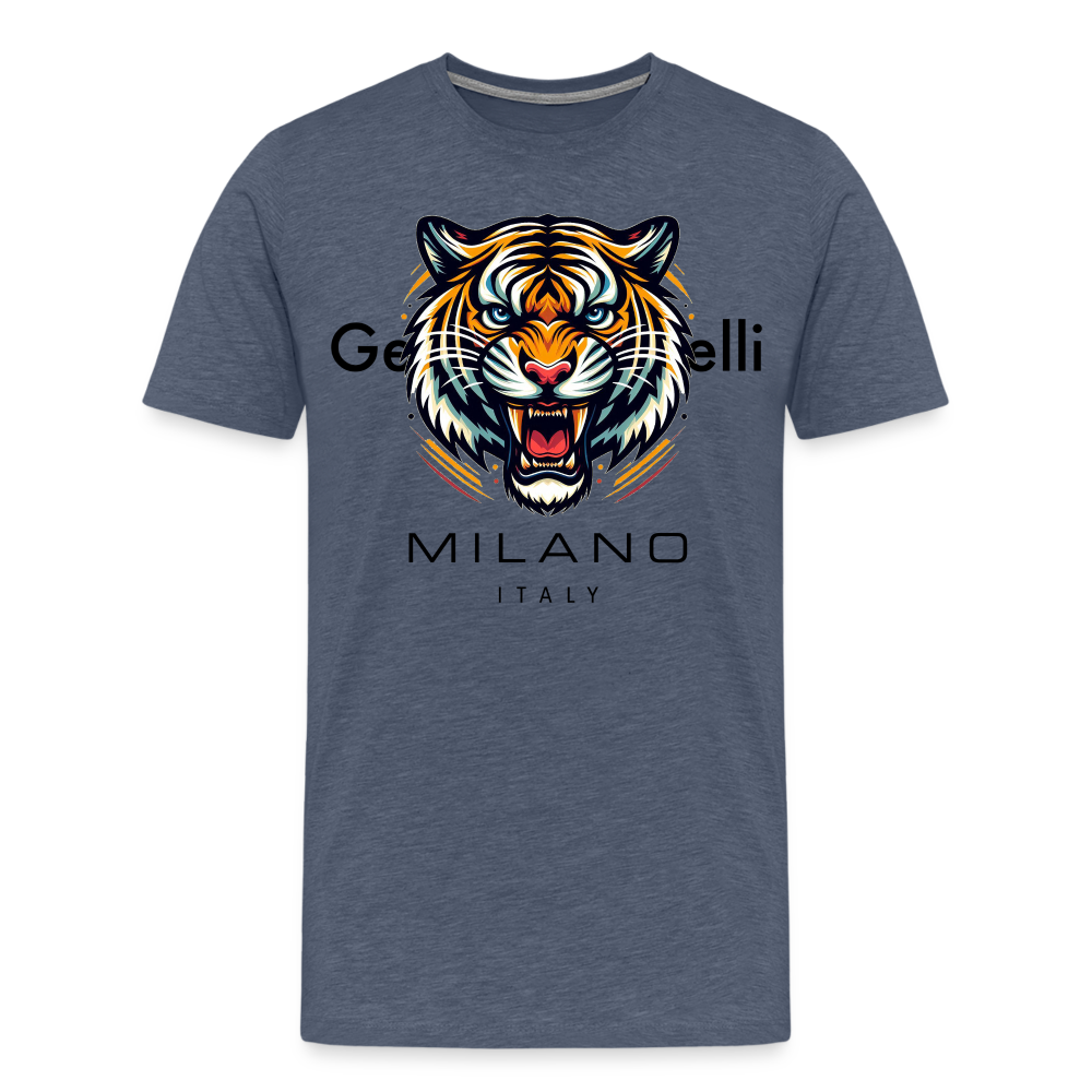 Männer T-Shirt Rundhals Unisex Tiger Sommer Streetwear Tank Top 100% Baumwolle - Blau meliert