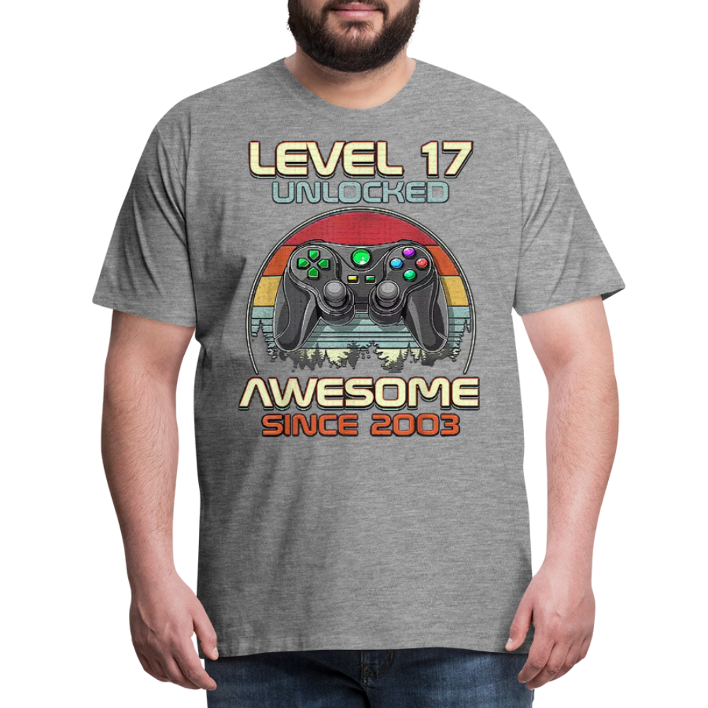 Gamer T-Shirt Top Level 17 Unlocked Fashion Herren Streetwear 100% Baumwolle - Grau meliert