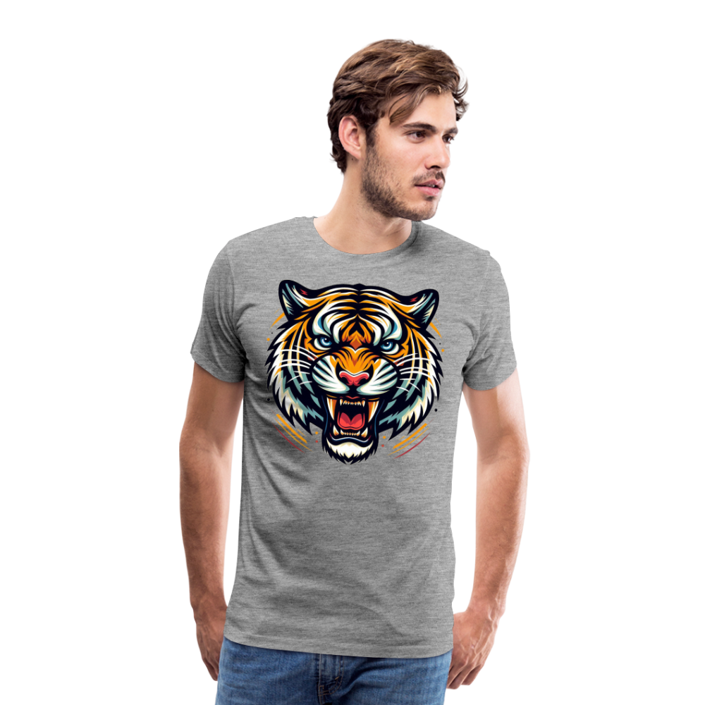 Männer T-Shirt Rundhals Unisex Tiger Sommer Streetwear Tank Top 100% Baumwolle - Grau meliert