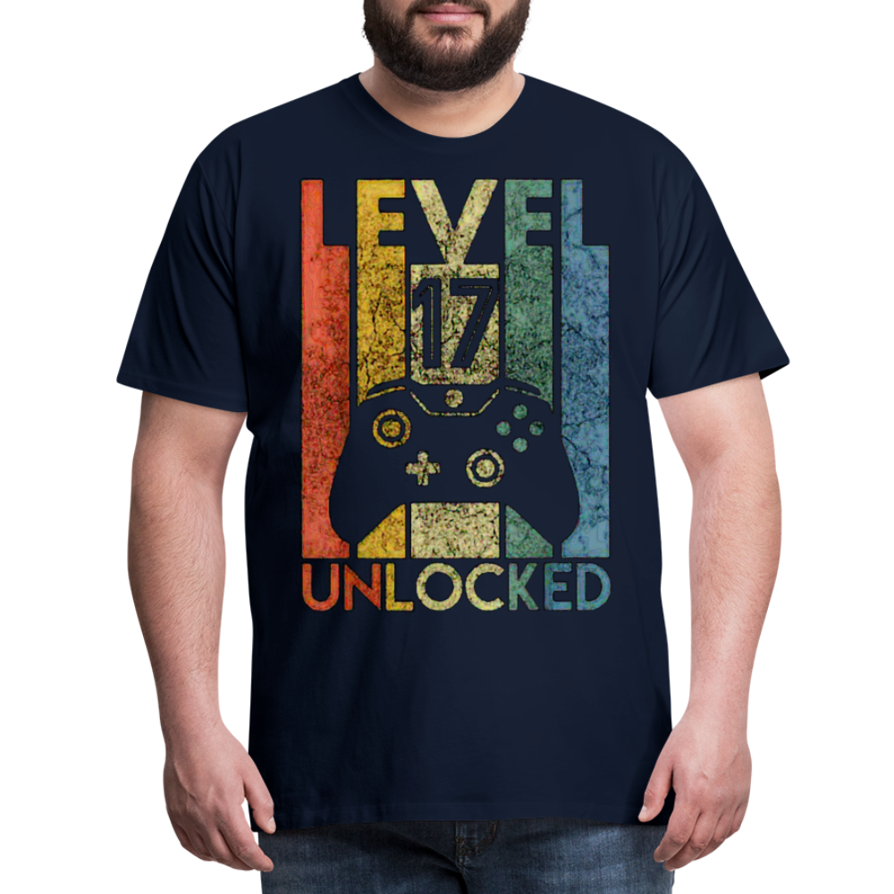 Gamer T-Shirt Top Level 17 Unlocked Fashion Herren Streetwear 100% Baumwolle - Navy