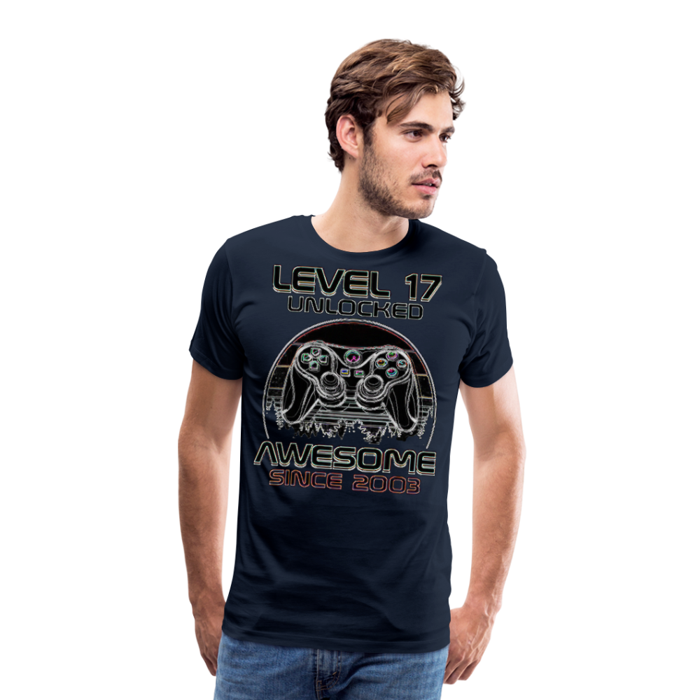 Gamer T-Shirt Top Level 17 Unlocked Fashion Herren Streetwear 100% Baumwolle - Navy