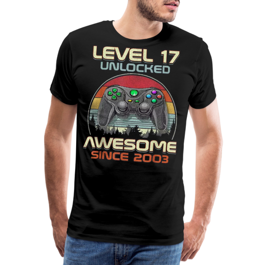 Gamer T-Shirt Top Level 17 Unlocked Fashion Herren Streetwear 100% Baumwolle - Schwarz