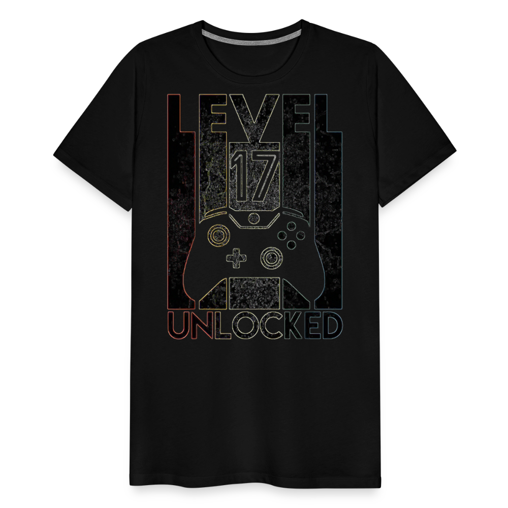 Gamer T-Shirt Top Level 17 Unlocked Fashion Herren Streetwear 100% Baumwolle - Schwarz
