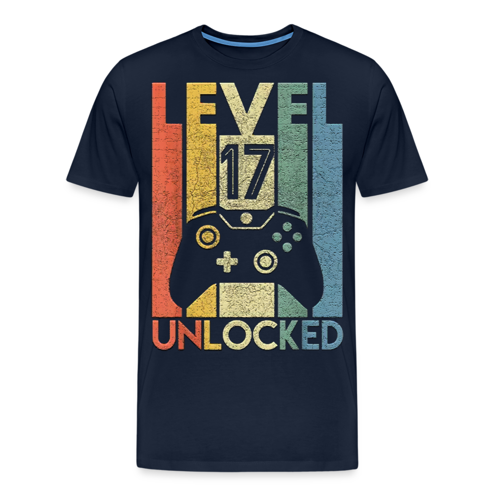 Gamer T-Shirt Top Level 17 Unlocked Fashion Herren Streetwear 100% Baumwolle - Navy