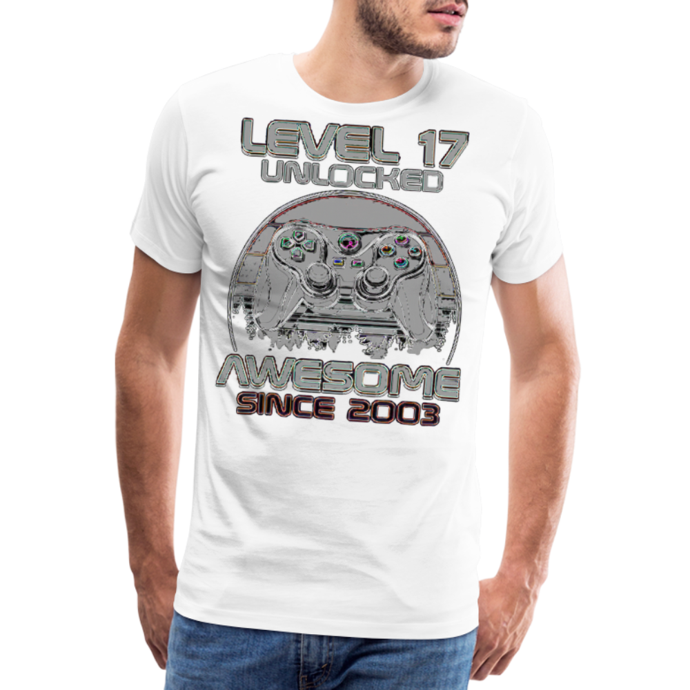 Gamer T-Shirt Top Level 17 Unlocked Fashion Herren Streetwear 100% Baumwolle - Weiß
