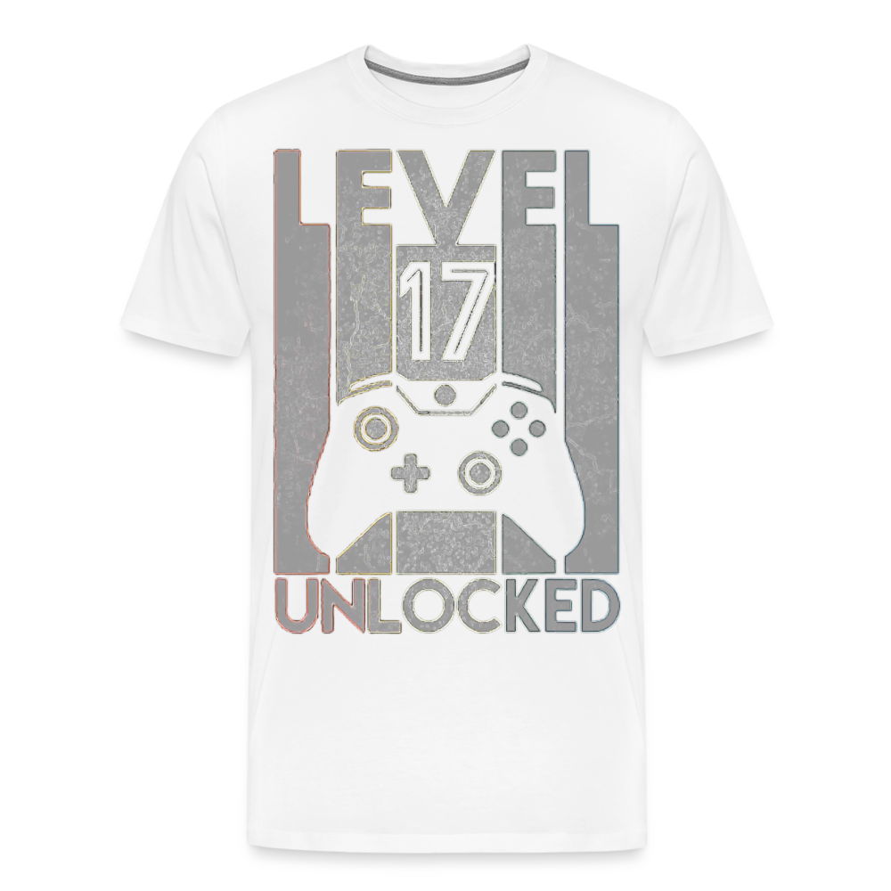 Gamer T-Shirt Top Level 17 Unlocked Fashion Herren Streetwear 100% Baumwolle - Weiß