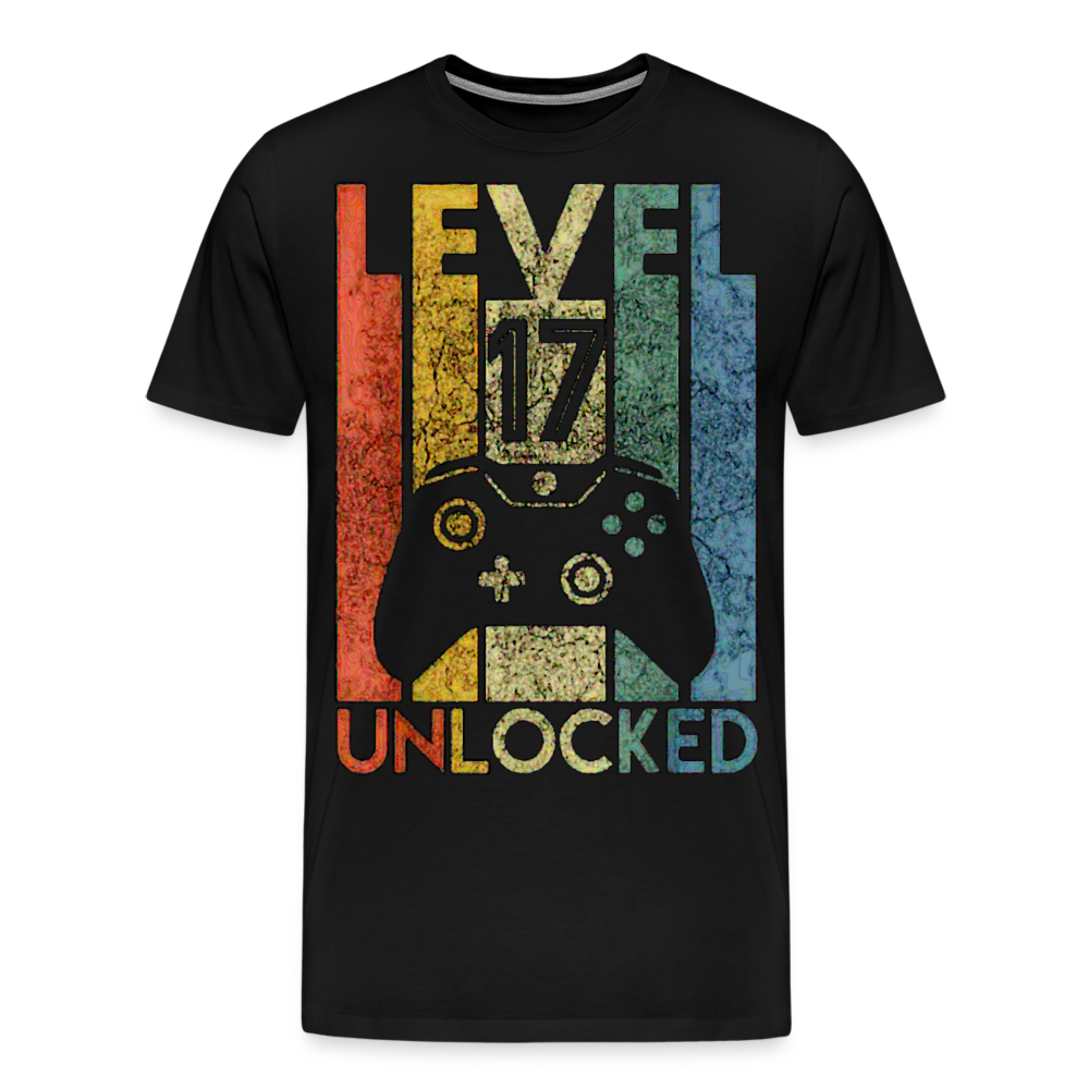 Gamer T-Shirt Top Level 17 Unlocked Fashion Herren Streetwear 100% Baumwolle - Schwarz
