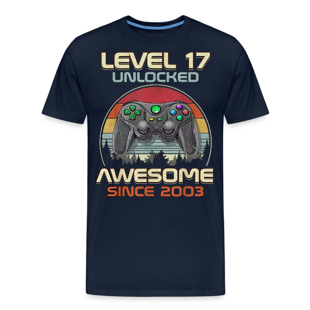 Gamer T-Shirt Top Level 17 Unlocked Fashion Herren Streetwear 100% Baumwolle - Navy
