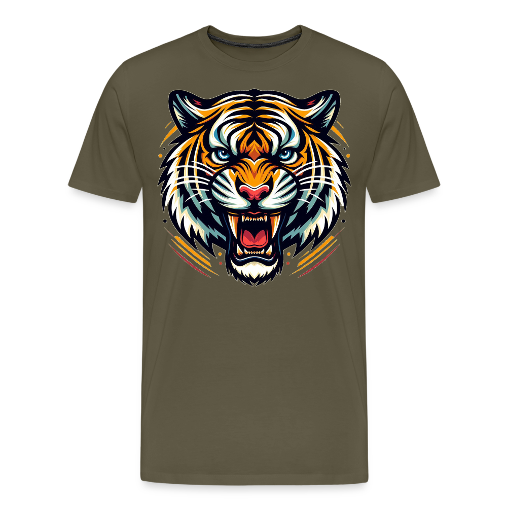 Herren T-Shirt Rundhals Unisex Tiger Sommer Streetwear Tank Top 100% Baumwolle - Khaki