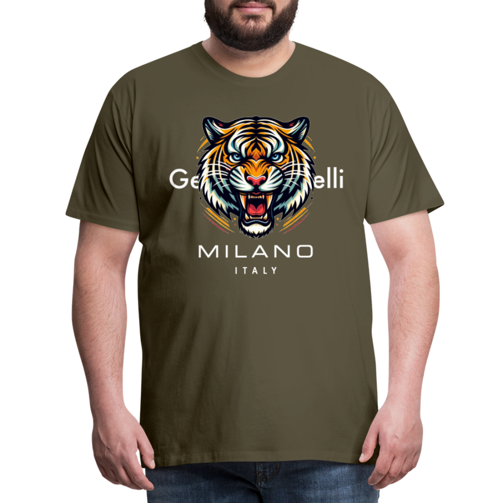 Männer T-Shirt Rundhals Unisex Tiger Sommer Streetwear Tank Top 100% Baumwolle - Khaki