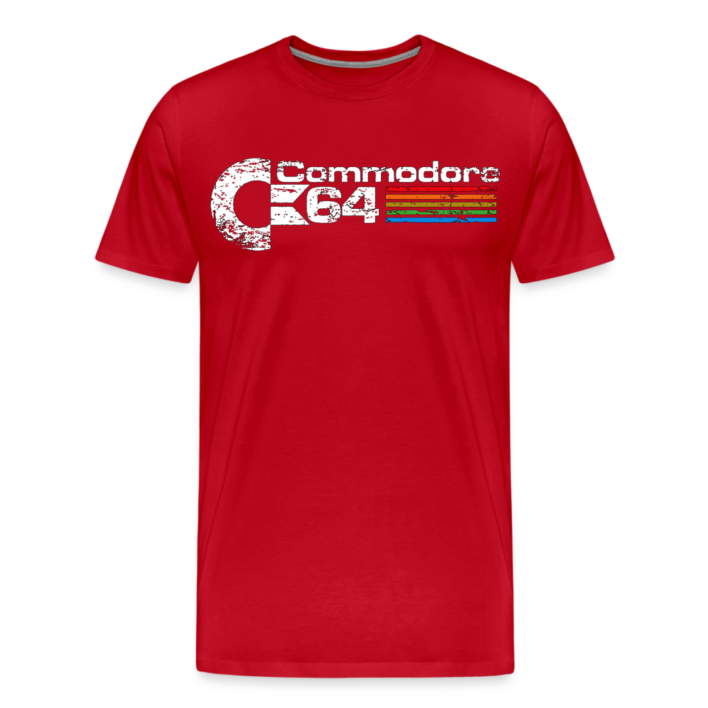 Fashion Herren Gaming Top Commodore T-Shirt Retro Streetwear 100 % Baumwolle - Rot