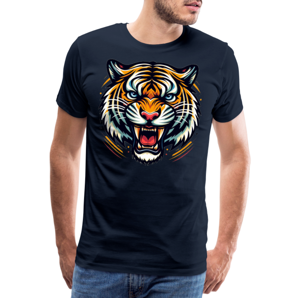 Männer T-Shirt Rundhals Unisex Tiger Sommer Streetwear Tank Top 100% Baumwolle - Navy