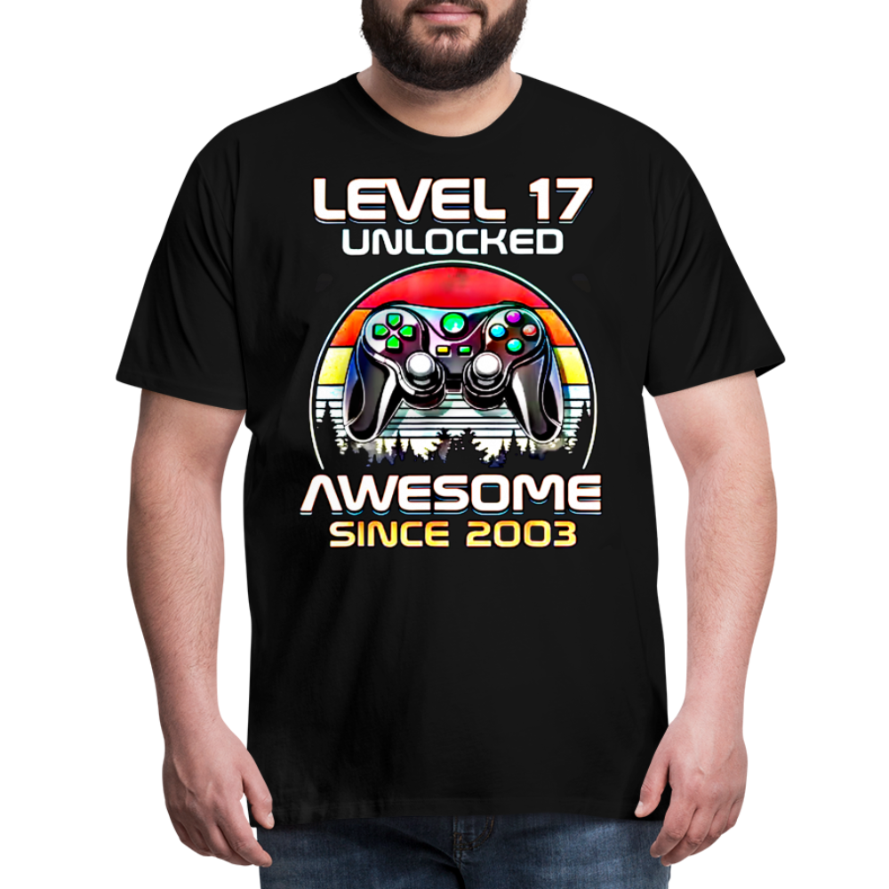 Gamer T-Shirt Top Level 17 Unlocked Fashion Herren Streetwear 100% Baumwolle - Schwarz