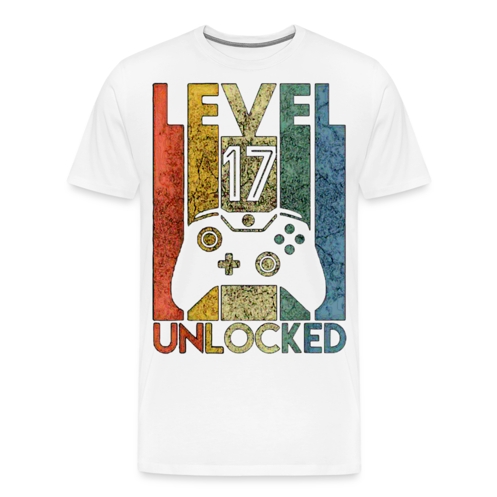 Gamer T-Shirt Top Level 17 Unlocked Fashion Herren Streetwear 100% Baumwolle - Weiß