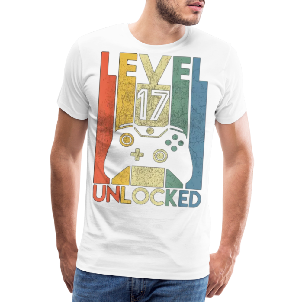 Gamer T-Shirt Top Level 17 Unlocked Fashion Herren Streetwear 100% Baumwolle - Weiß