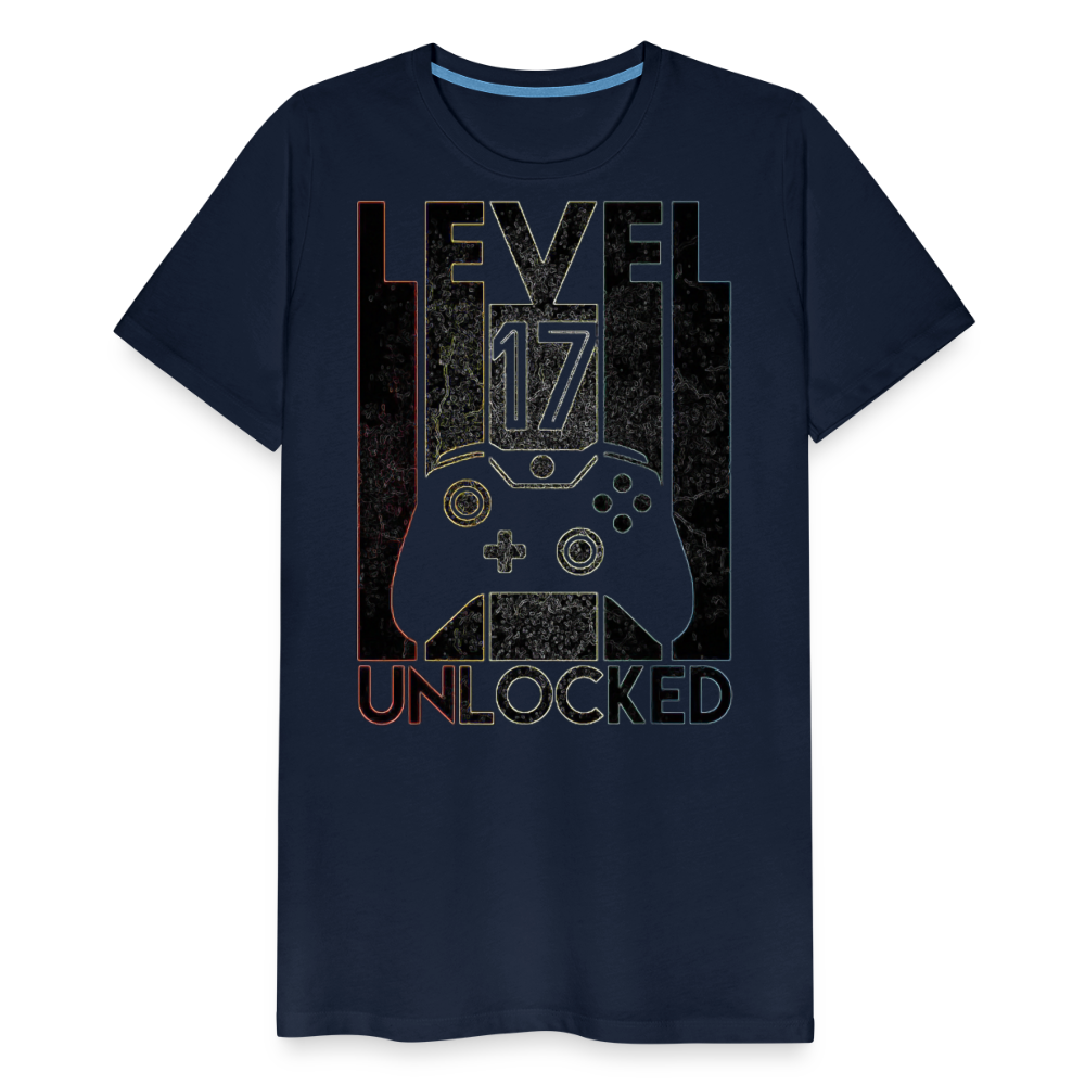 Gamer T-Shirt Top Level 17 Unlocked Fashion Herren Streetwear 100% Baumwolle - Navy