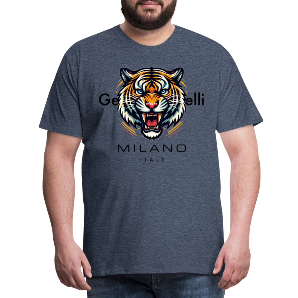 Männer T-Shirt Rundhals Unisex Tiger Sommer Streetwear Tank Top 100% Baumwolle - Blau meliert