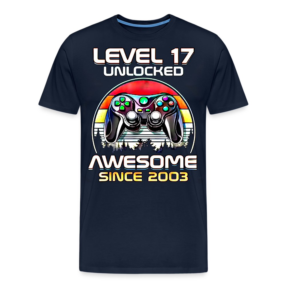 Gamer T-Shirt Top Level 17 Unlocked Fashion Herren Streetwear 100% Baumwolle - Navy