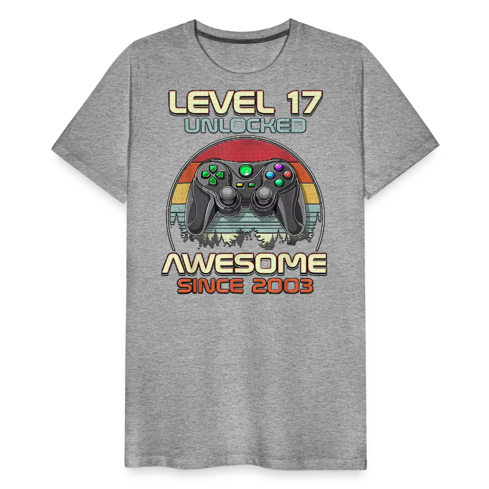 Gamer T-Shirt Top Level 17 Unlocked Fashion Herren Streetwear 100% Baumwolle - Grau meliert