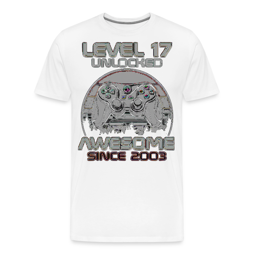 Gamer T-Shirt Top Level 17 Unlocked Fashion Herren Streetwear 100% Baumwolle - Weiß