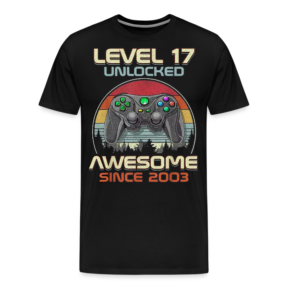 Gamer T-Shirt Top Level 17 Unlocked Fashion Herren Streetwear 100% Baumwolle - Schwarz