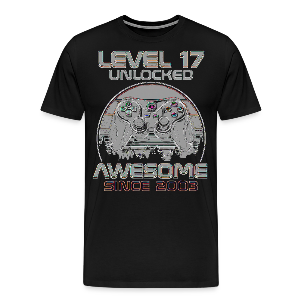 Gamer T-Shirt Top Level 17 Unlocked Fashion Herren Streetwear 100% Baumwolle - Schwarz