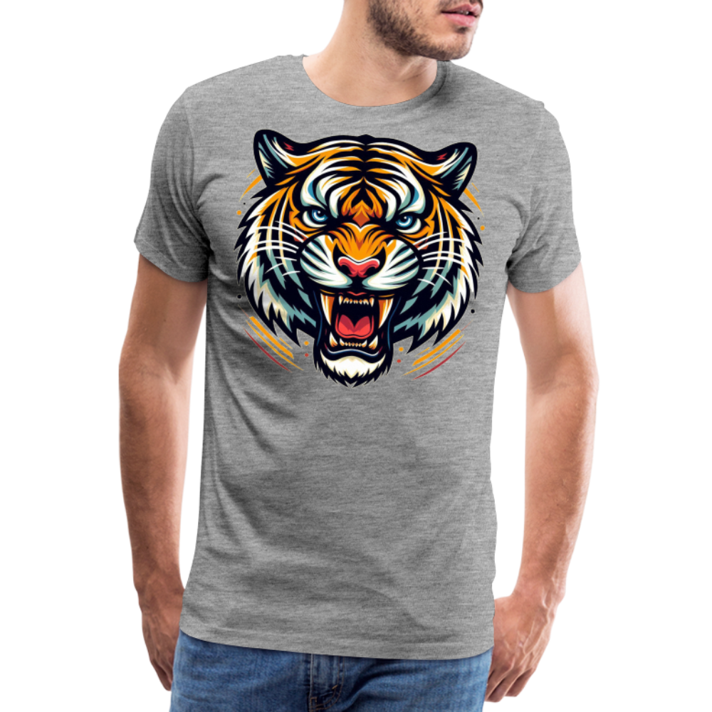 Herren T-Shirt Rundhals Unisex Tiger Sommer Streetwear Tank Top 100% Baumwolle - Grau meliert