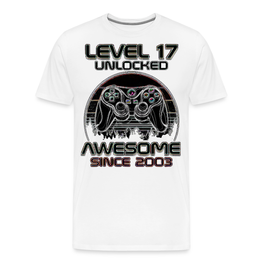 Gamer T-Shirt Top Level 17 Unlocked Fashion Herren Streetwear 100% Baumwolle - Weiß