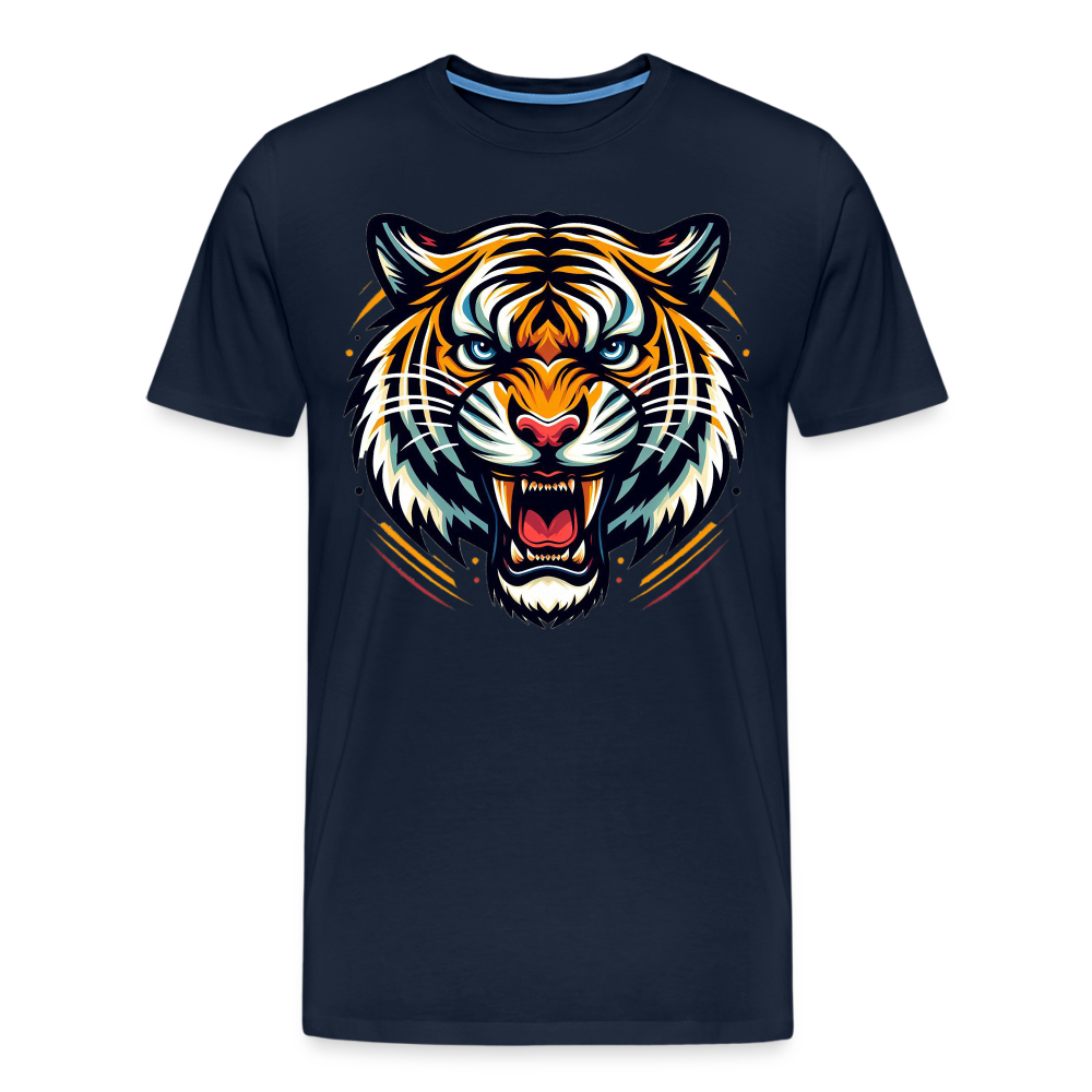 Männer T-Shirt Rundhals Unisex Tiger Sommer Streetwear Tank Top 100% Baumwolle - Navy