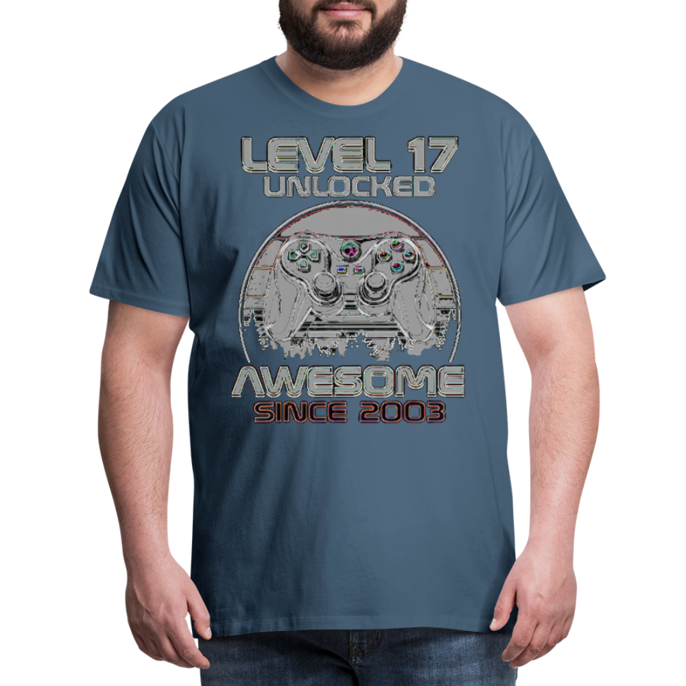 Gamer T-Shirt Top Level 17 Unlocked Fashion Herren Streetwear 100% Baumwolle - Blaugrau