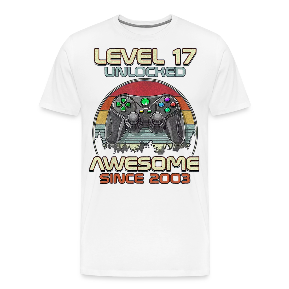 Gamer T-Shirt Top Level 17 Unlocked Fashion Herren Streetwear 100% Baumwolle - Weiß