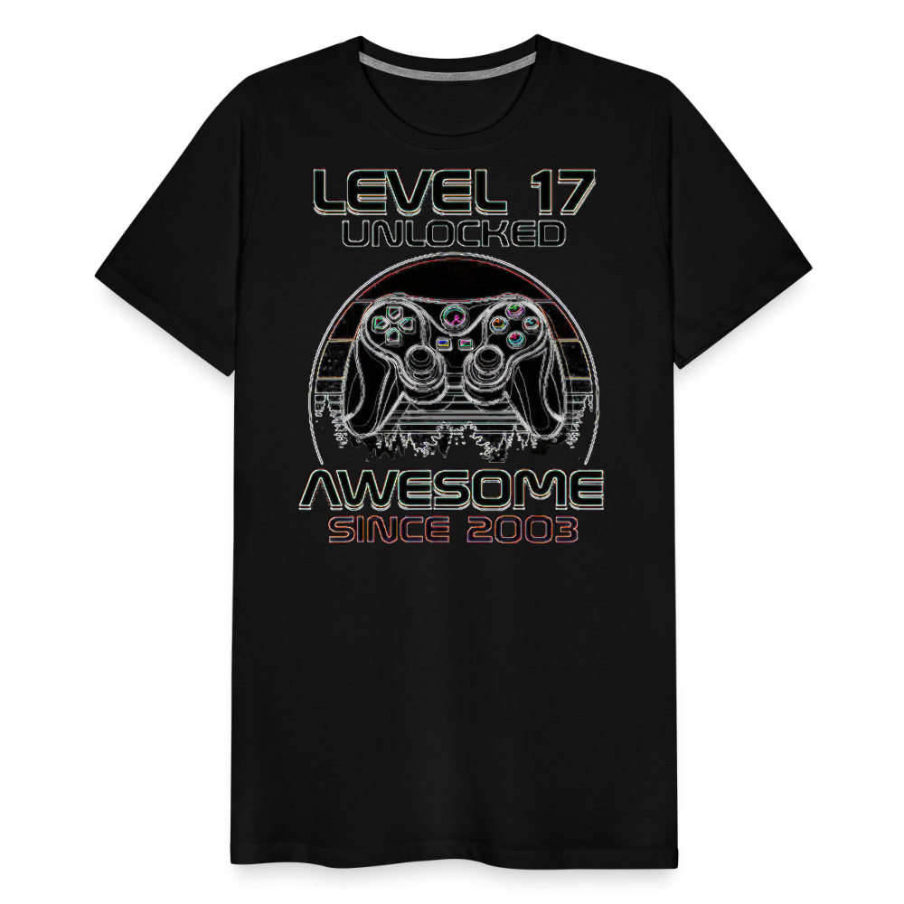 Gamer T-Shirt Top Level 17 Unlocked Fashion Herren Streetwear 100% Baumwolle - Schwarz