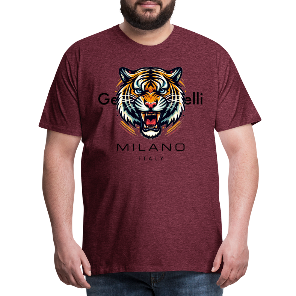 Männer T-Shirt Rundhals Unisex Tiger Sommer Streetwear Tank Top 100% Baumwolle - Bordeauxrot meliert