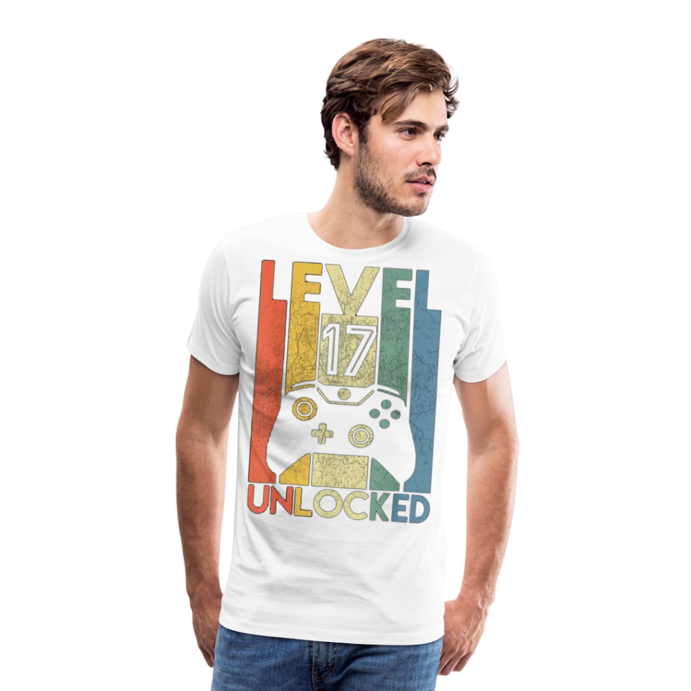 Gamer T-Shirt Top Level 17 Unlocked Fashion Herren Streetwear 100% Baumwolle - Weiß