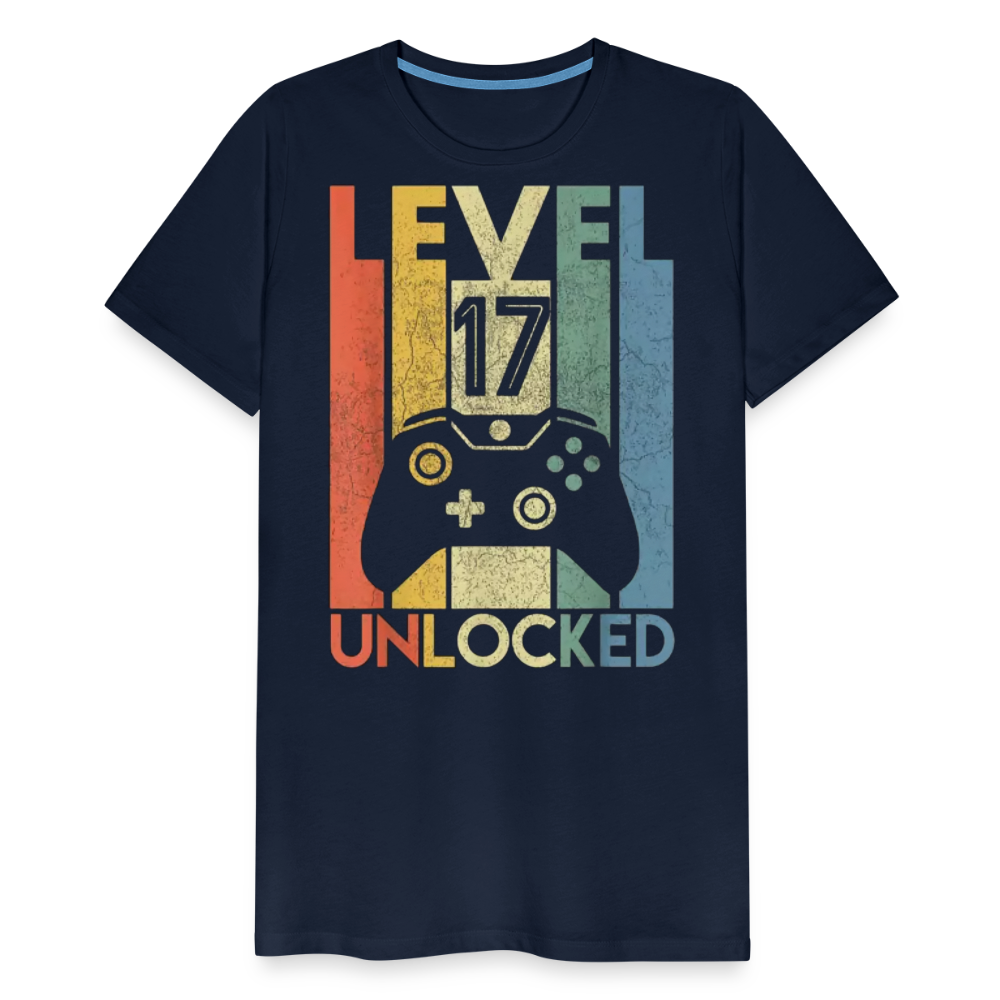 Gamer T-Shirt Top Level 17 Unlocked Fashion Herren Streetwear 100% Baumwolle - Navy