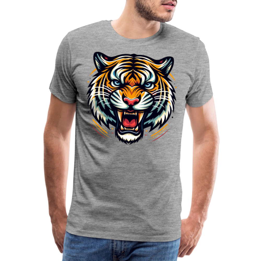 Männer T-Shirt Rundhals Unisex Tiger Sommer Streetwear Tank Top 100% Baumwolle - Grau meliert