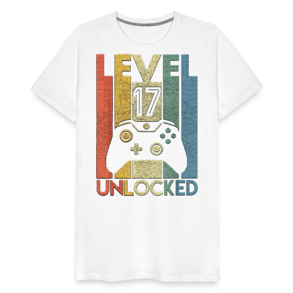 Gamer T-Shirt Top Level 17 Unlocked Fashion Herren Streetwear 100% Baumwolle - Weiß