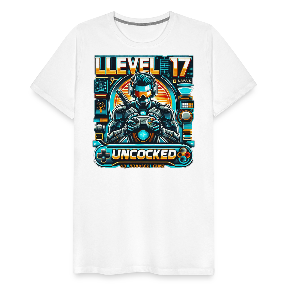 Gamer T-Shirt Top Level 17 Unlocked Fashion Herren Streetwear 100% Baumwolle - Weiß