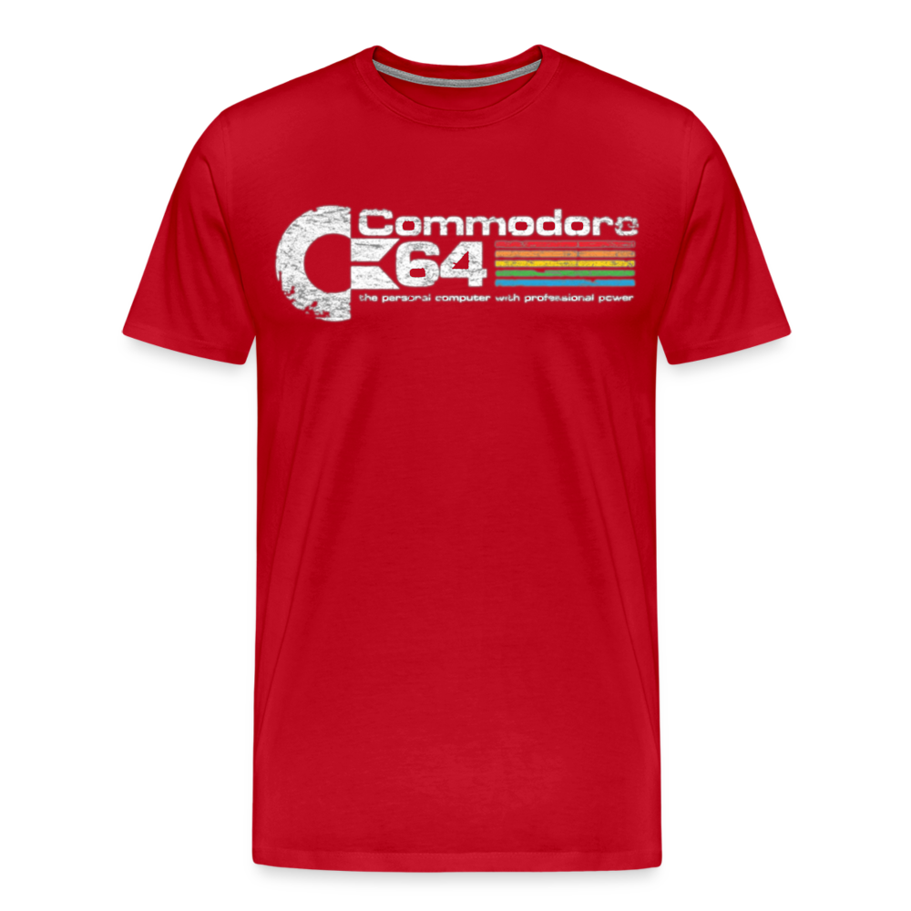Fashion Herren Gaming Top Commodore T-Shirt Retro Streetwear 100 % Baumwolle - Rot